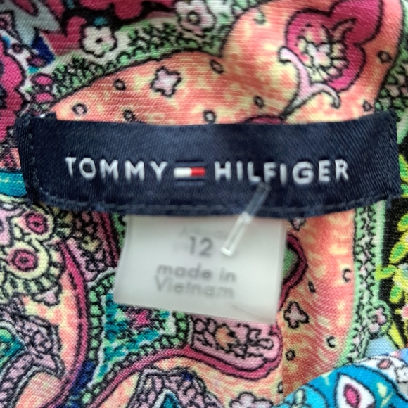 Tommy Hilfiger Multicolor Paisley Sheath Dress Bell Sleeve Above Knee Size 12 - Picture 3 of 6